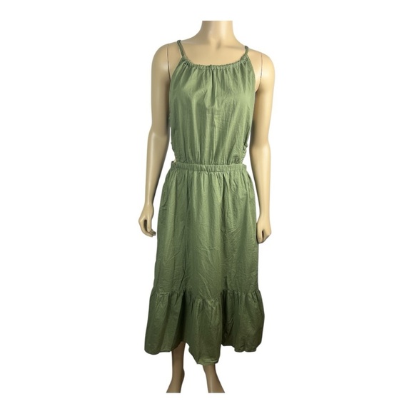 Gap Sz Small Halter Dress Cotton Midi Green Ruffle Milkmaid - Picture 3 of 16